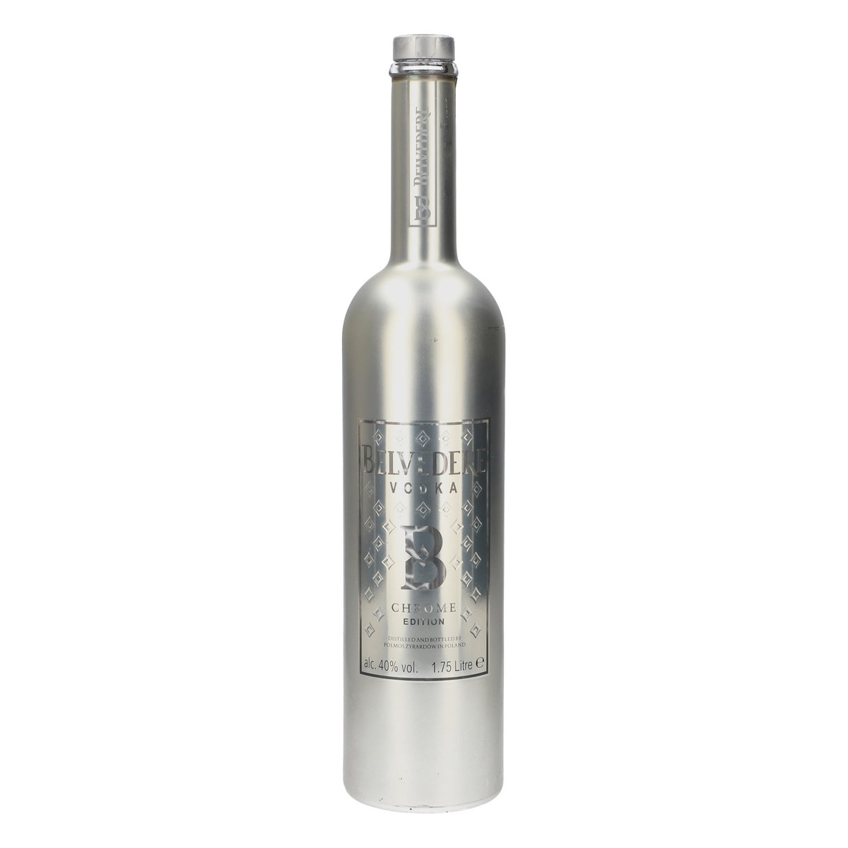 Bottiglia da esposizione Belvedere Vodka da 1,75 l, vuota, edizione Chrome con LED, usata