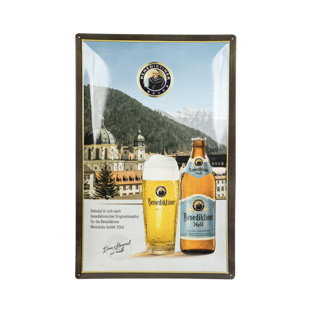 Targa in latta per birra benedettina "Hell" 60x41 cm, stile smaltato, decorazione da parete in vetro
