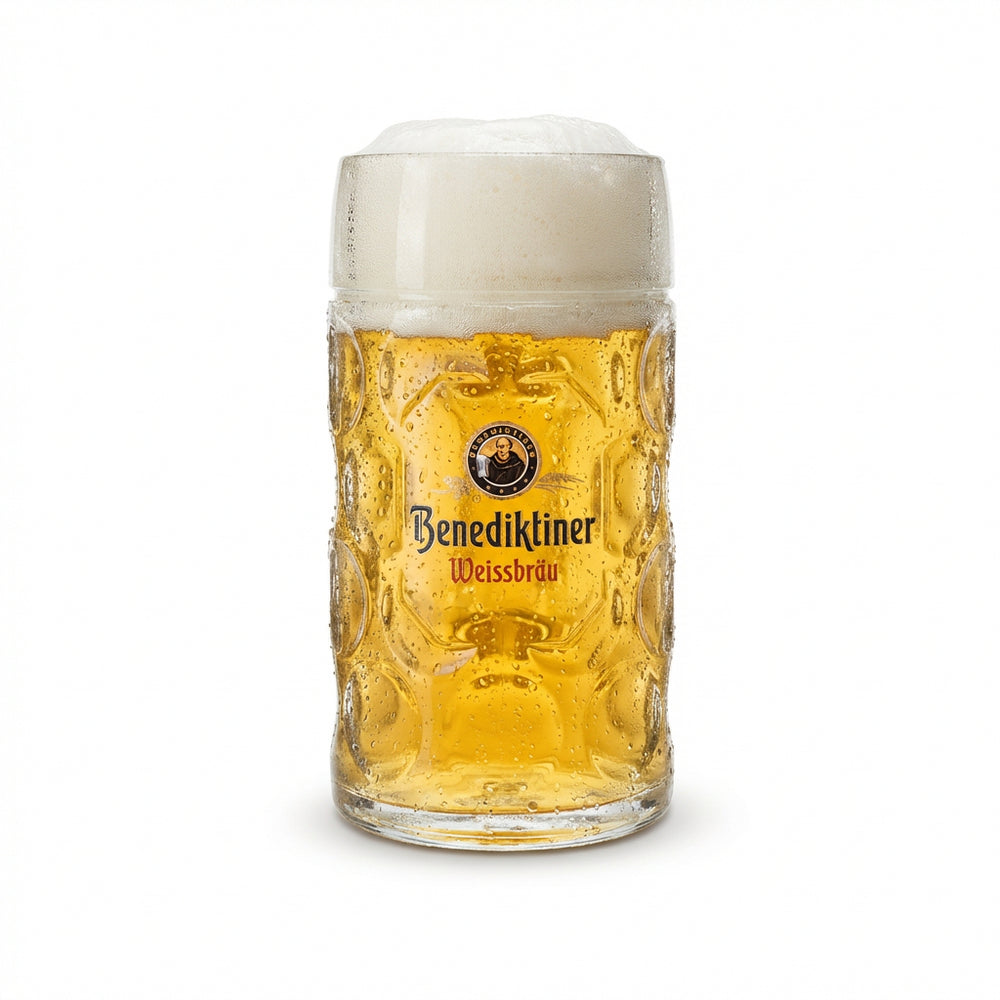 Bicchiere da birra Benediktiner da 1 litro, boccale Seidel, bicchieri sagomati, birrificio Weissbräu