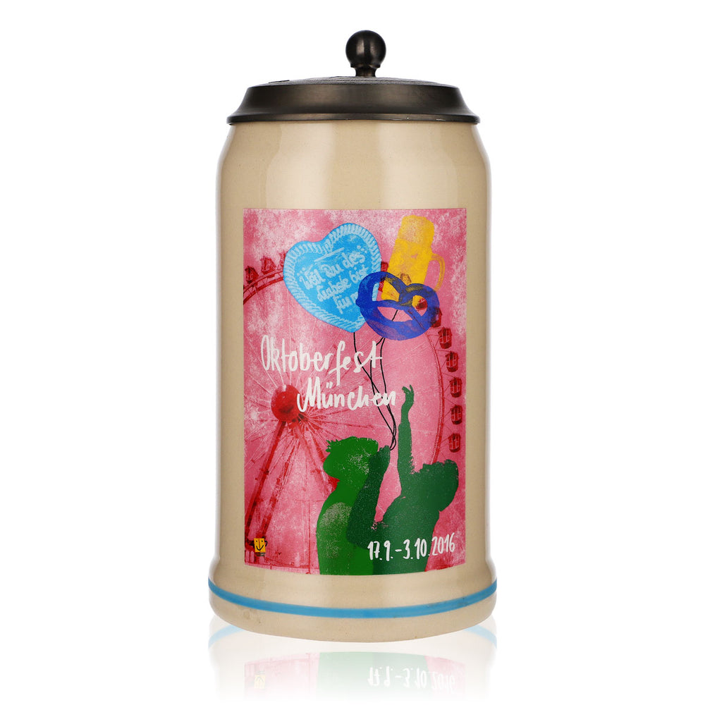 Boccale da birra in terracotta da 1,0 l Boccale in terracotta Oktoberfest Monaco 2016 con coperchio in peltro Rastal