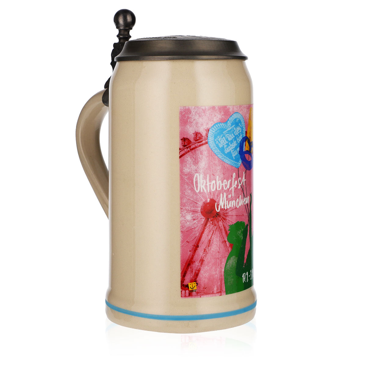 Boccale da birra in terracotta da 1,0 l Boccale in terracotta Oktoberfest Monaco 2016 con coperchio in peltro Rastal – Vista 2