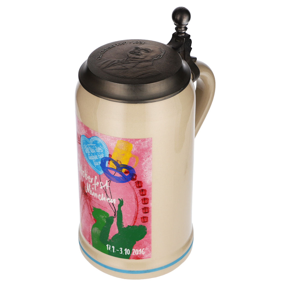 Boccale da birra in terracotta da 1,0 l Boccale in terracotta Oktoberfest Monaco 2016 con coperchio in peltro Rastal – Vista 5
