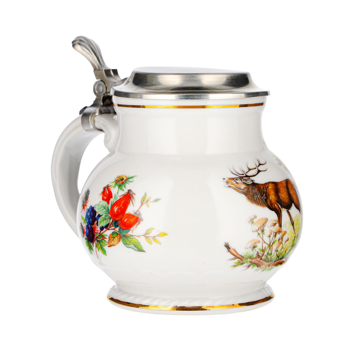 Boccale da birra con coperchio in stagno, motivo cervo, ceramica, vetro, gres, da collezione, stile retrò – Vista 2