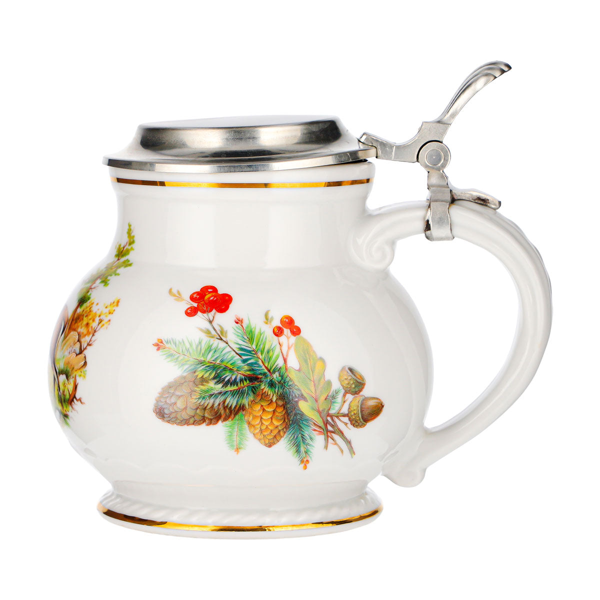 Boccale da birra con coperchio in stagno, motivo cervo, ceramica, vetro, gres, da collezione, stile retrò – Vista 5