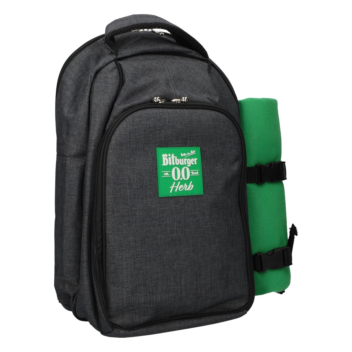 Set da picnic Bitburger con zaino, scomparto termico per barbecue, coperta, piatti e posate – grigio