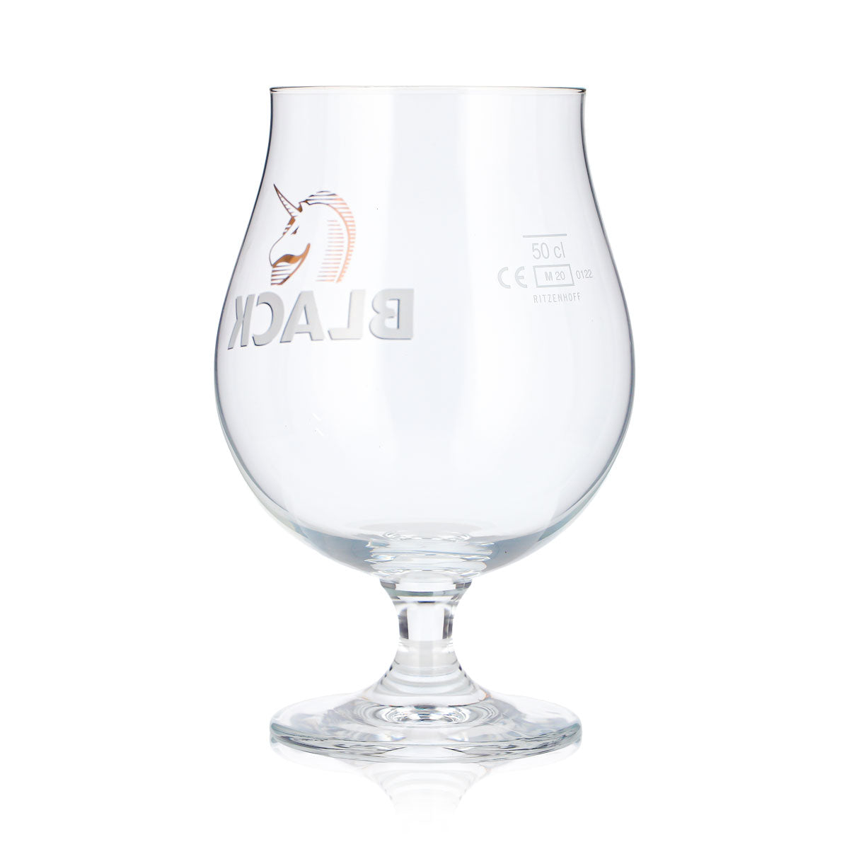 Bicchiere da birra nero da 0,5 l, a forma di coppa, con logo unicorno e scritta bianca “Ritzenhoff” – Vista 3