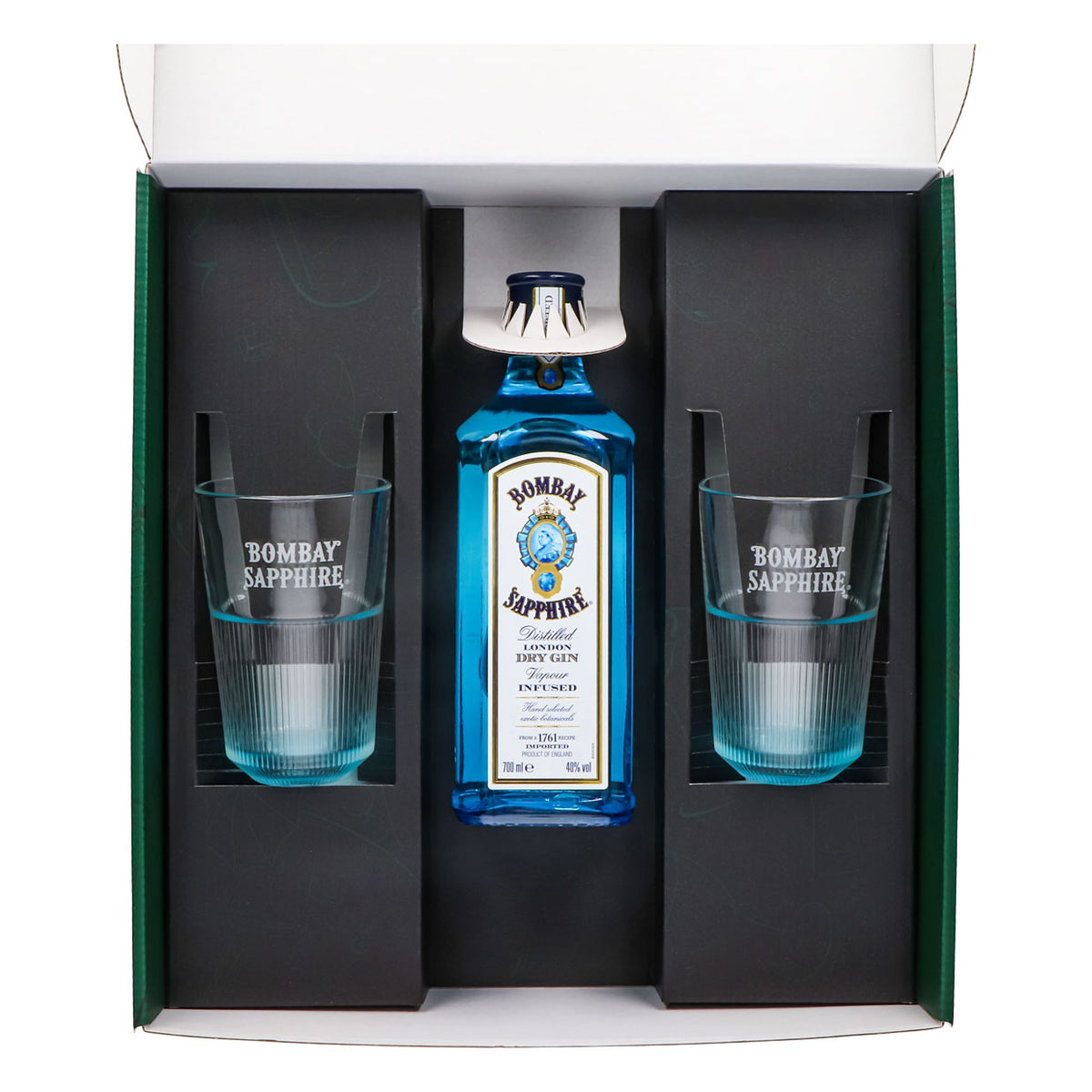 Bombay Sapphire Gin Geschenksets Grün–Longdrinkglas Relief – Ansicht 3