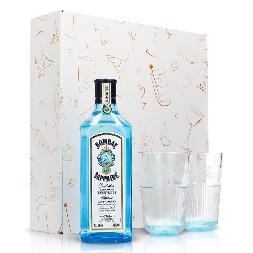 Bombay Sapphire Gin Geschenksets Weiß–Longdrinkglas Relief