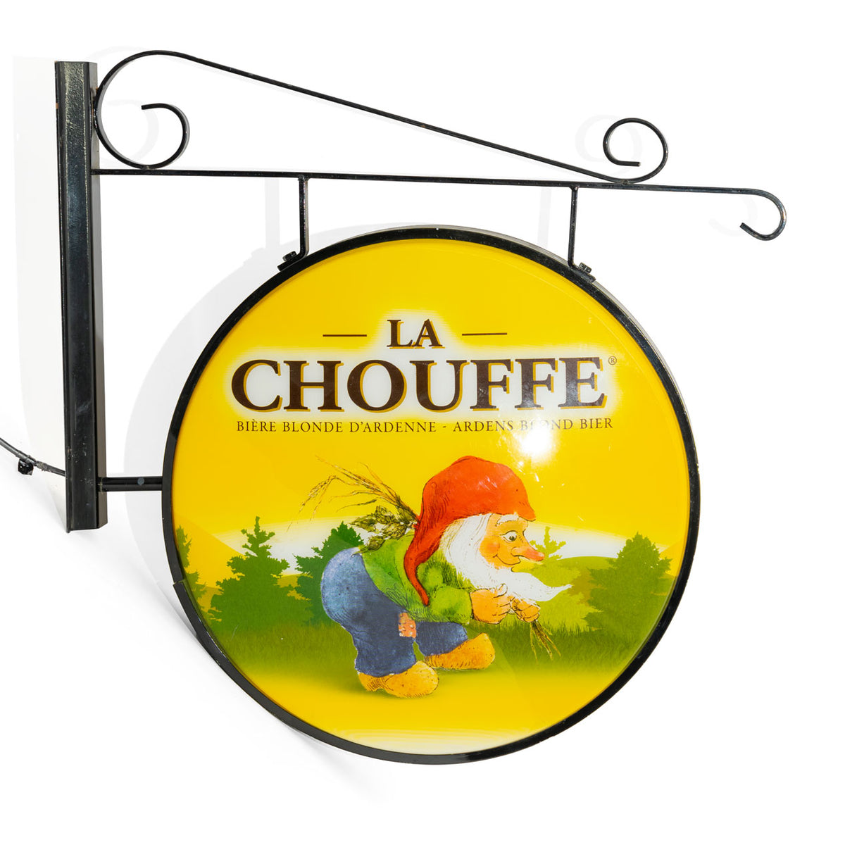 Insegna luminosa Brasserie D'Achouffe con supporto da parete nero – Vista 2