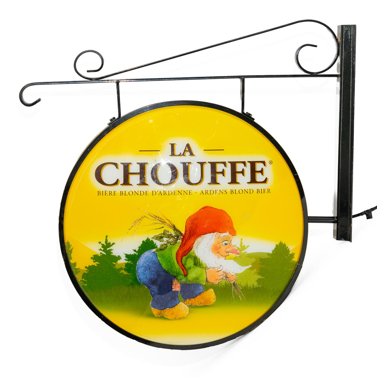 Insegna luminosa Brasserie D'Achouffe con supporto da parete nero – Vista 4