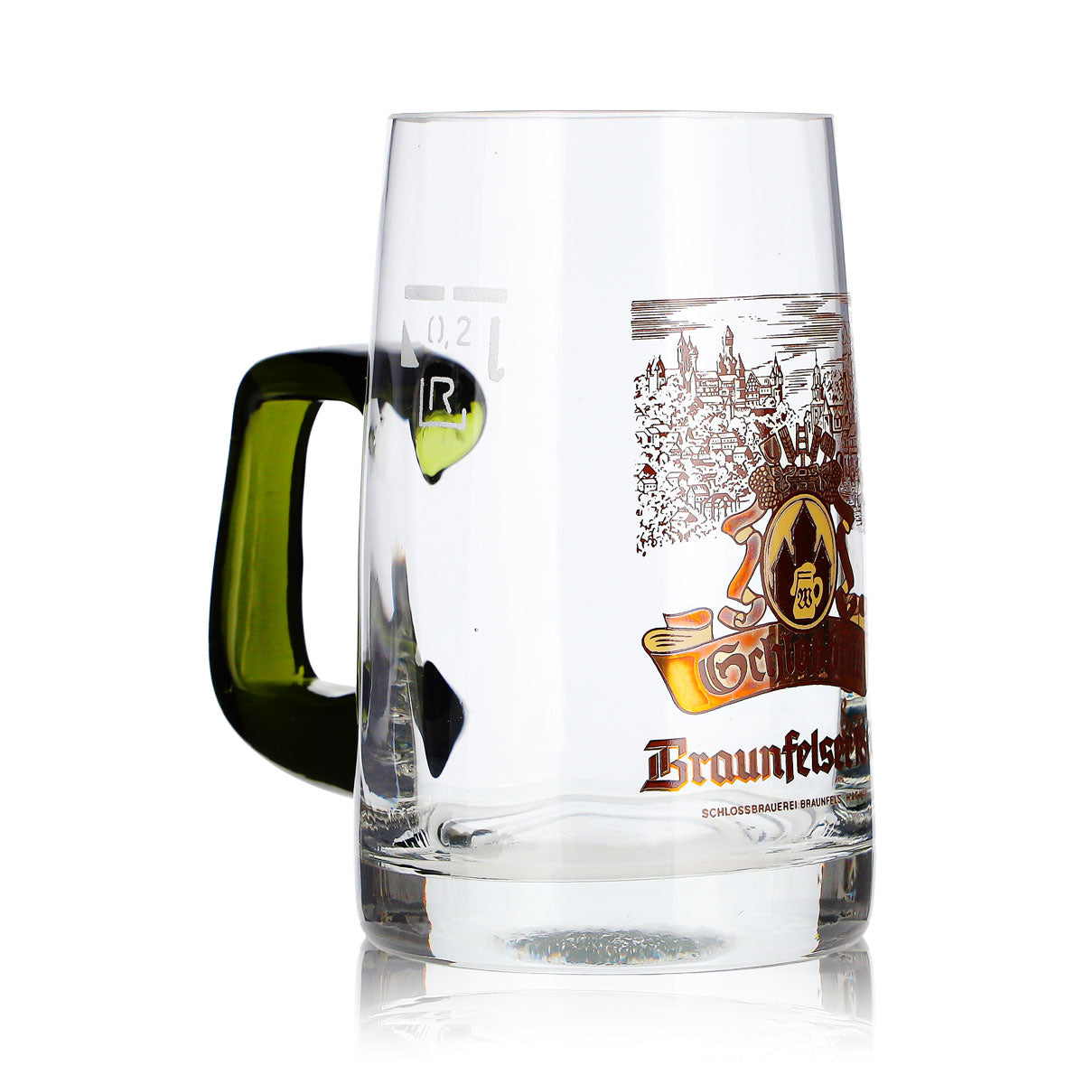 Bicchiere da birra Braunfelser da 0,2 l con manico verde – Vista 2