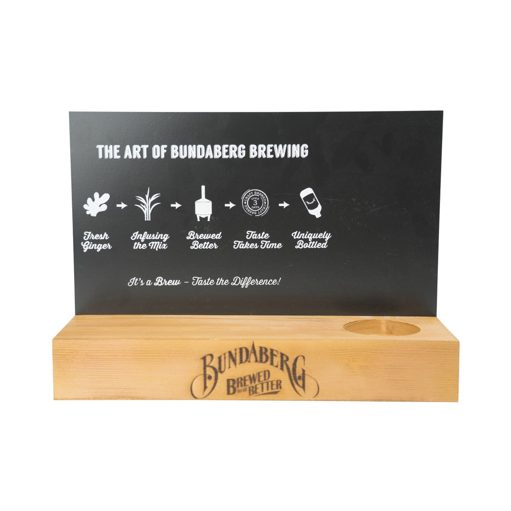 Espositore Bundaberg Ginger Beer Glorifier in legno per bar, bottiglia pubblicitaria