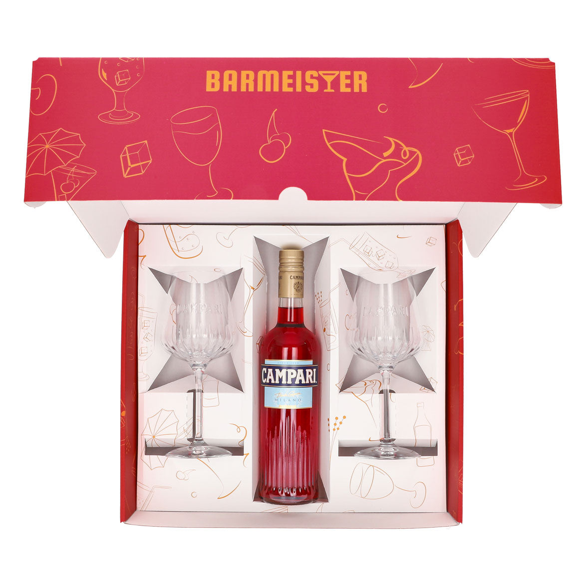 Campari Likör Geschenkset 0,7l Flasche 25 % Vol. + Spritz Gläser Milano–pink – Ansicht 5