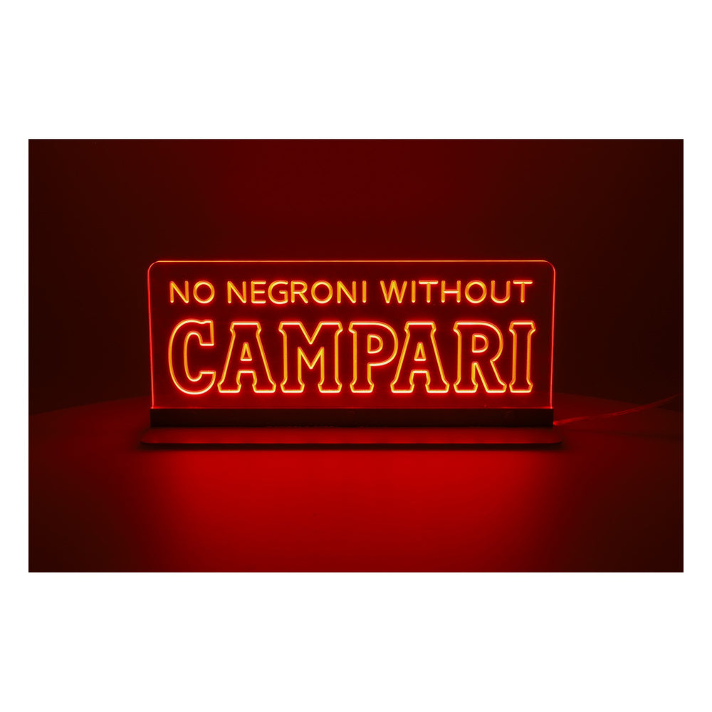 Insegna luminosa a LED con liquore Campari "No Negroni Without Campari"