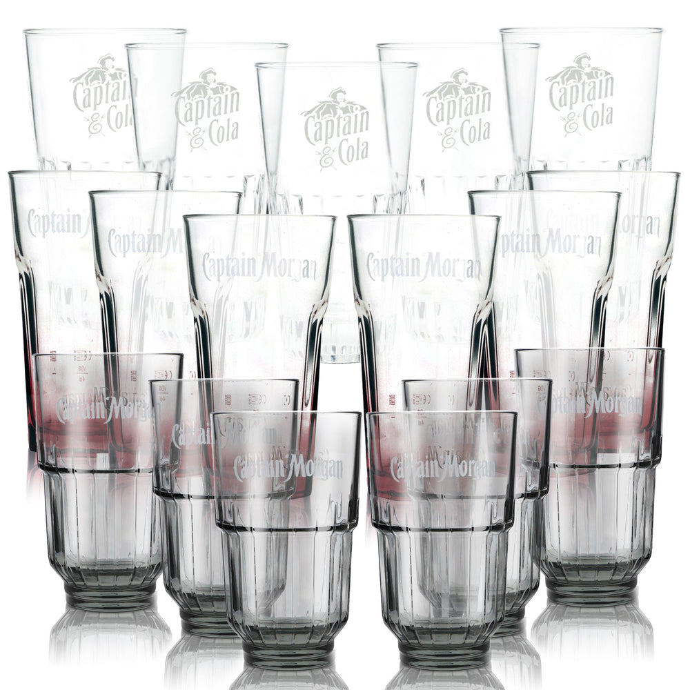 Set Captain Morgan Bar Bundle II composto da 18 bicchieri da long drink diversi