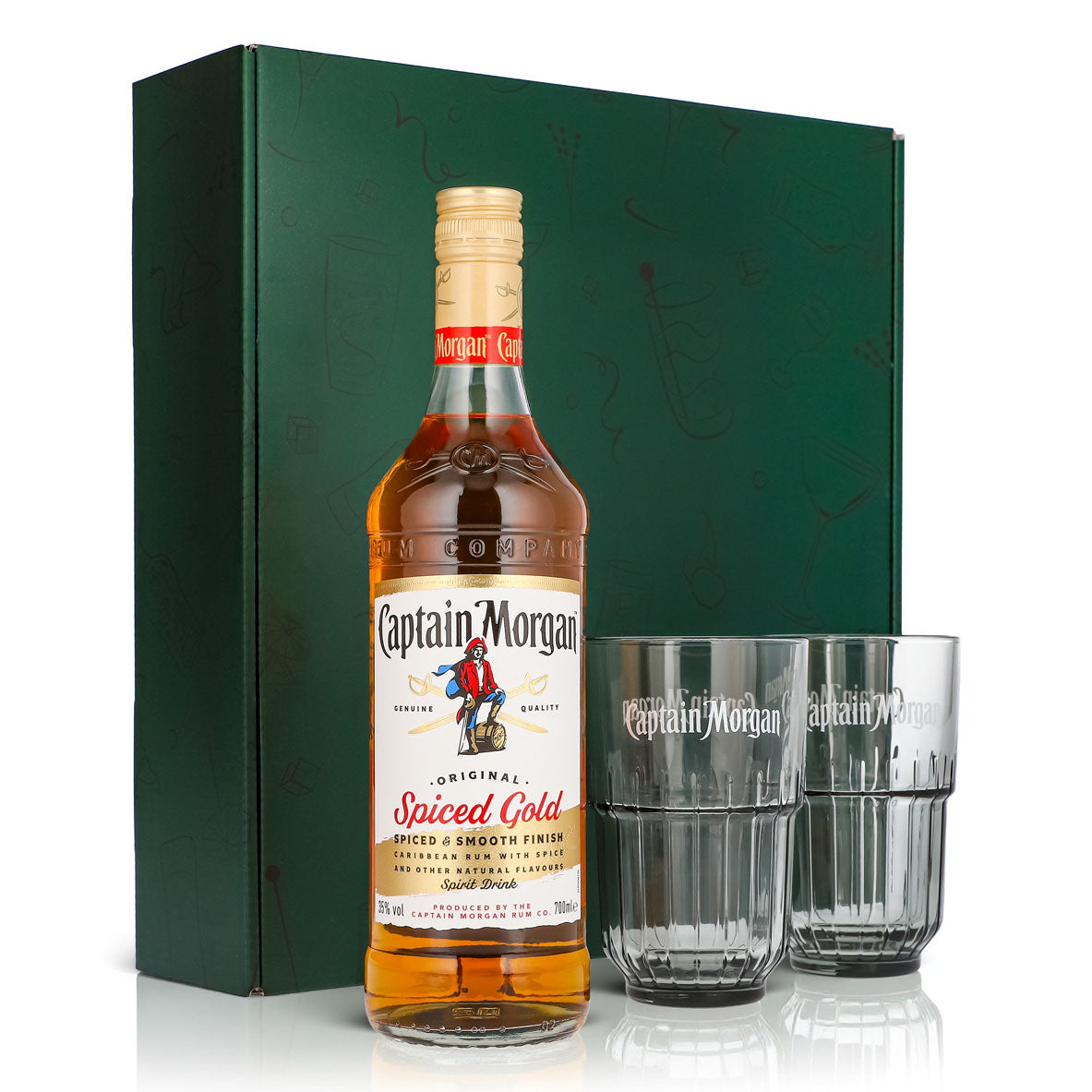 Captain Morgan Set regalo verde Bicchiere da long drink con rilievo