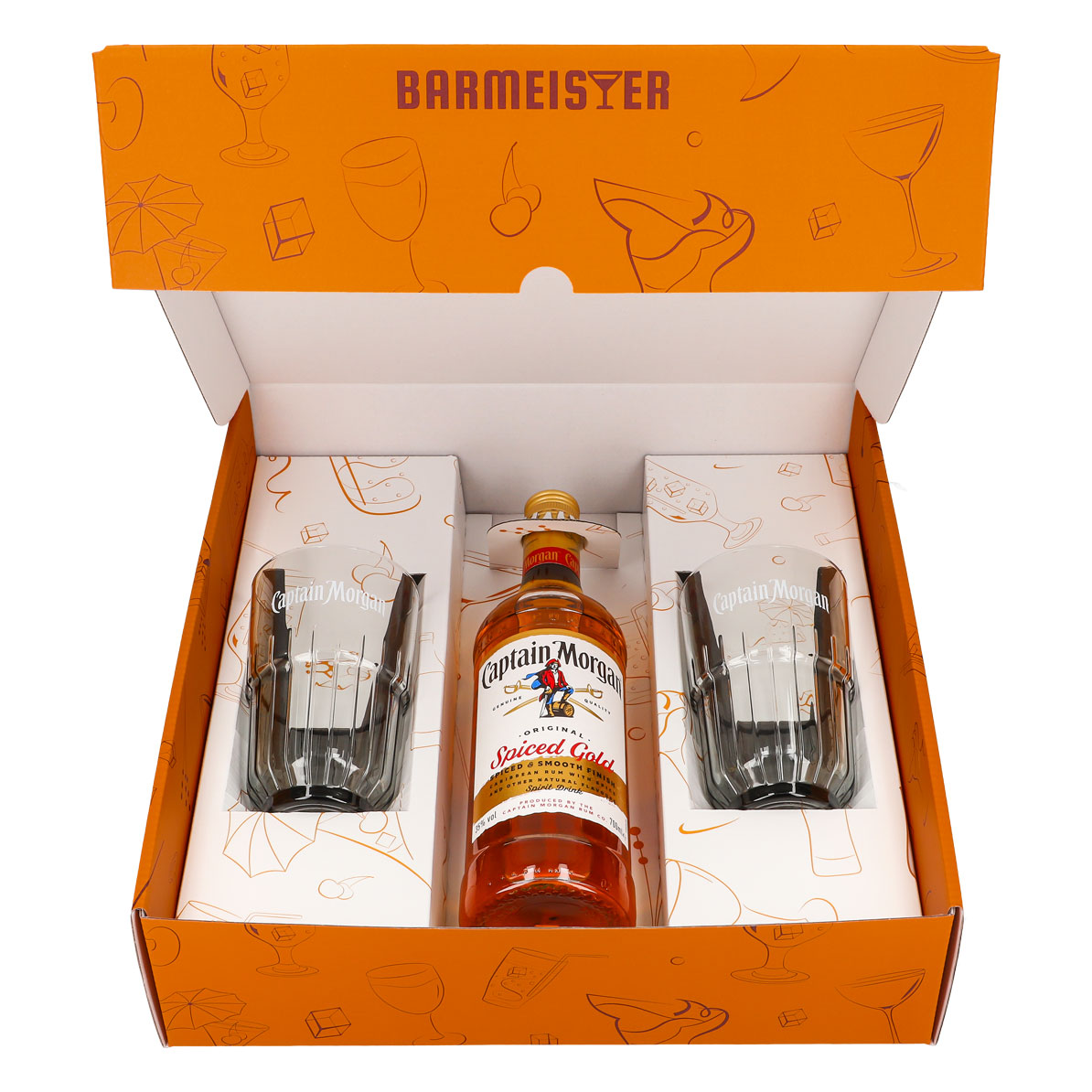 Captain Morgan Set regalo bicchiere da long drink arancione con rilievo – Vista 2