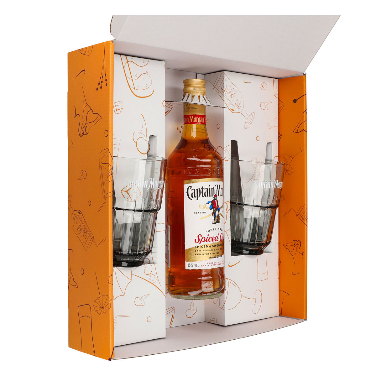 Captain Morgan Set regalo bicchiere da long drink arancione con rilievo – Vista 4