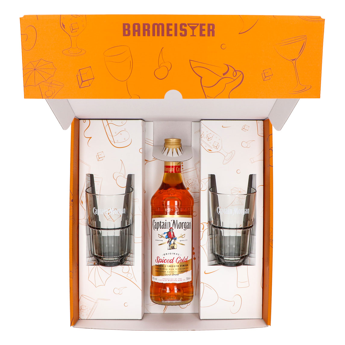 Captain Morgan Set regalo bicchiere da long drink arancione con rilievo – Vista 5