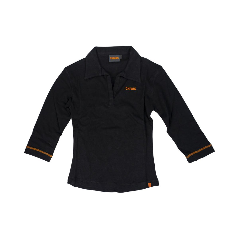 Camicia polo Chivas Regal Camicia femminile Taglia L Maniche lunghe Nero Logo ricamato