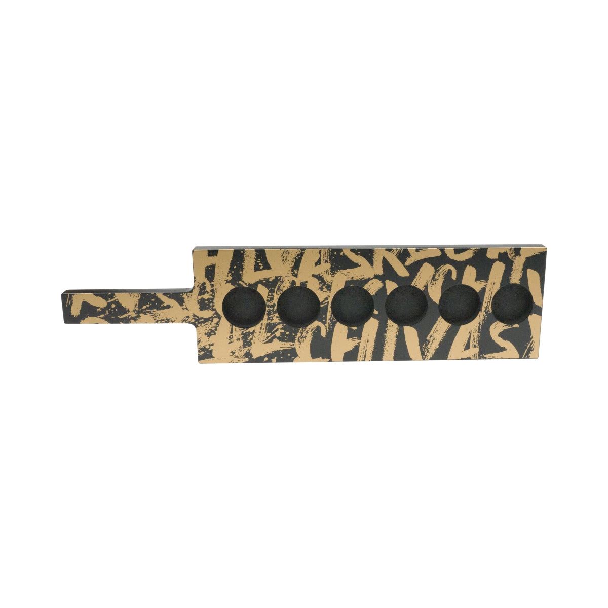 Vassoio per bicchierini di whisky Chivas Regal con design graffiti nero/oro 6 spazi per bicchieri con diametro di 4 cm – Vista 2