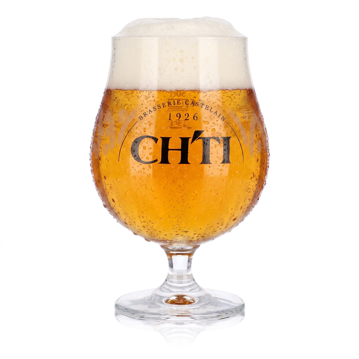 Bicchiere da birra CHTI da 0,65 l, a forma di coppa a tulipano, Brasserie Castelain 1926, con motivo a cereali