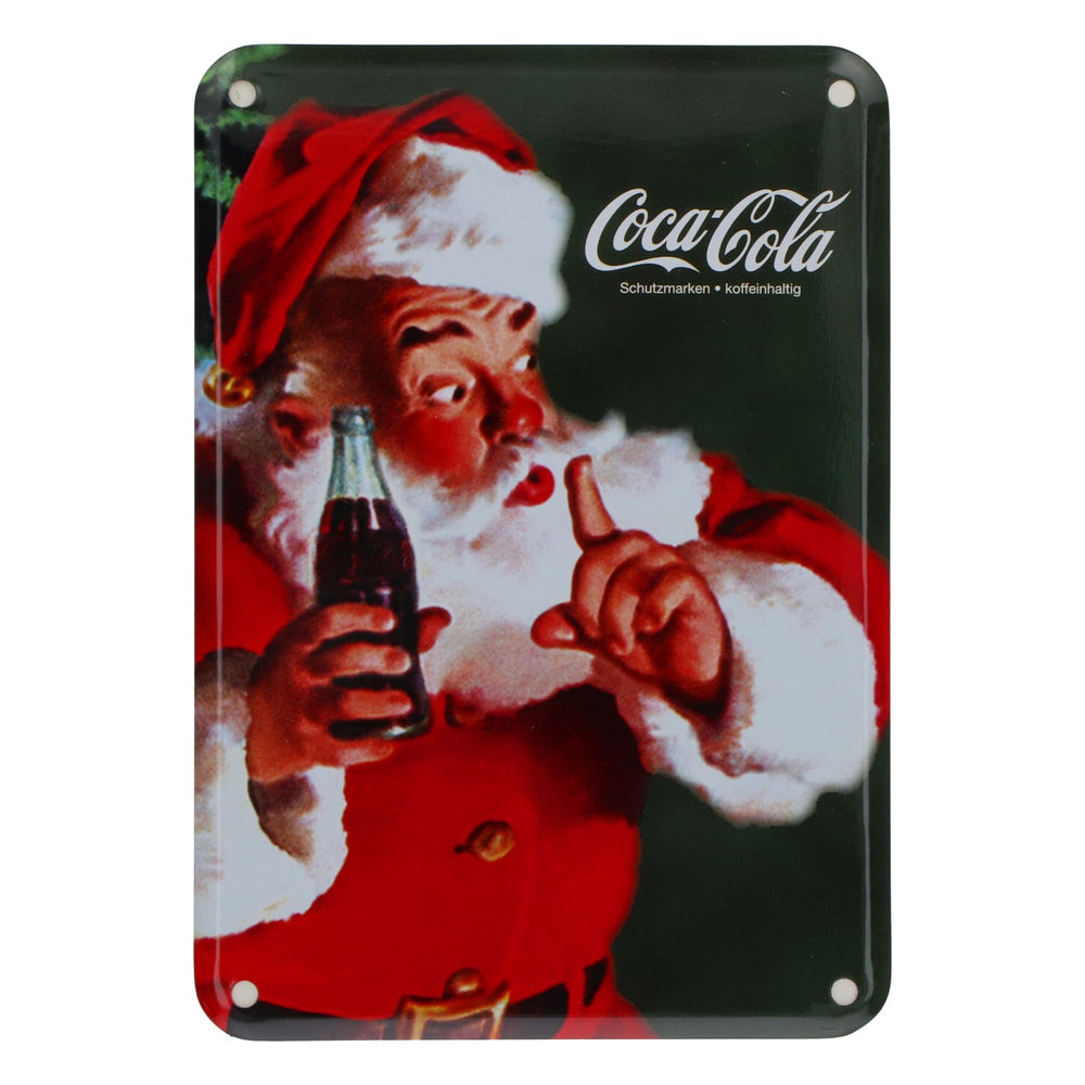 Insegna in lamiera Coca-Cola con Babbo Natale, 10,5 x 15 cm, decorazione retrò in metallo