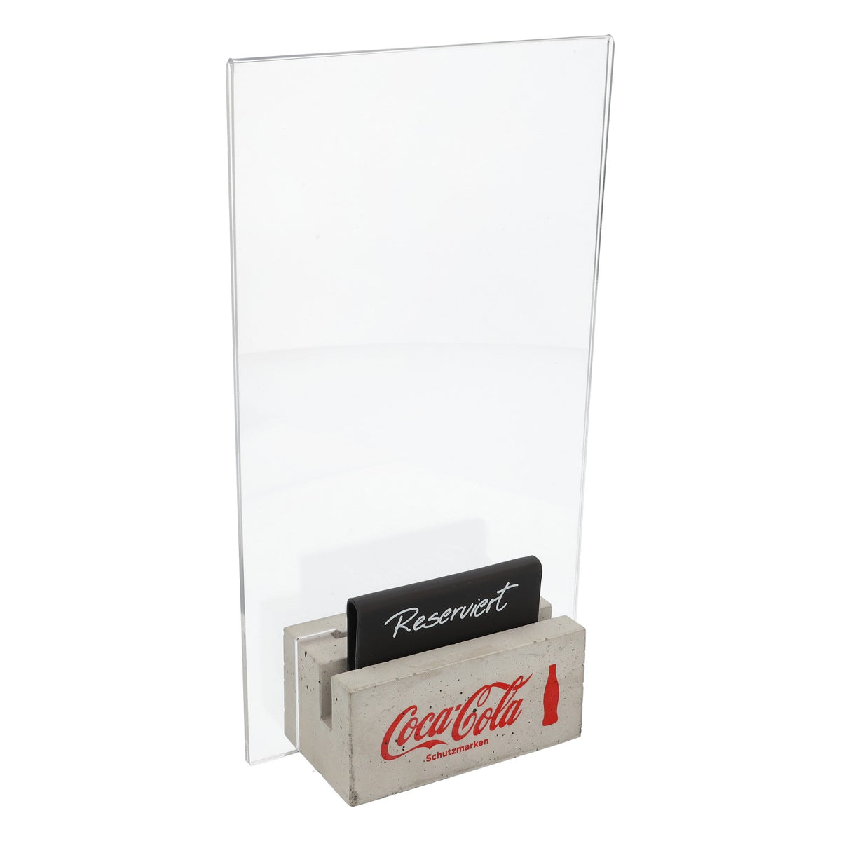 Coca Cola Softdrink Espositore da tavolo Portacarte grande Blocco di cemento + Cartello "Riservato"