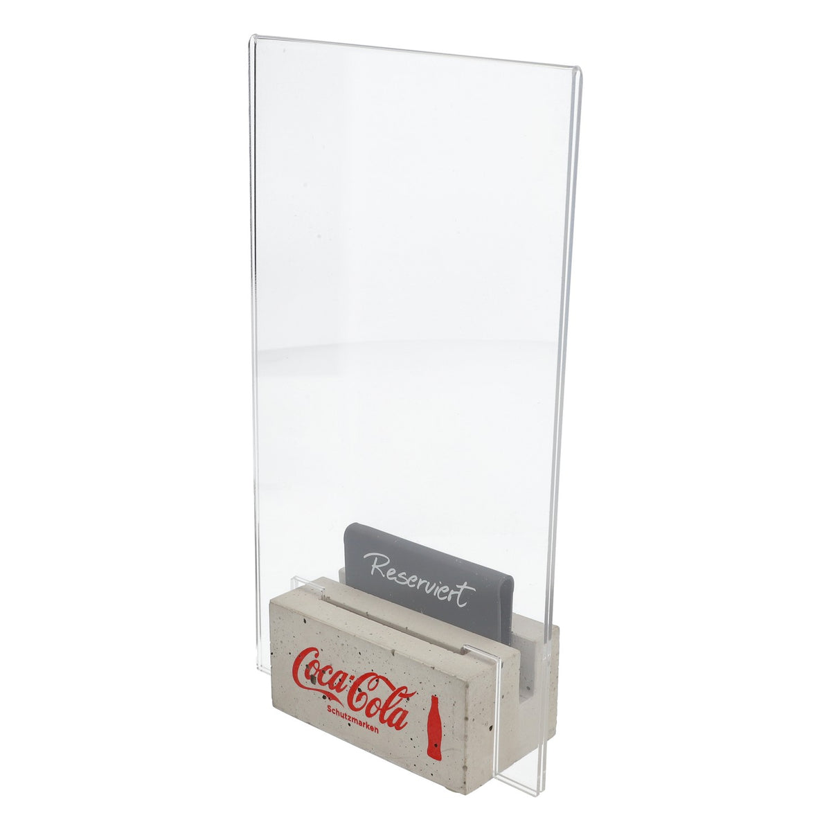 Coca Cola Softdrink Espositore da tavolo Portacarte grande Blocco di cemento + Cartello "Riservato" – Vista 3