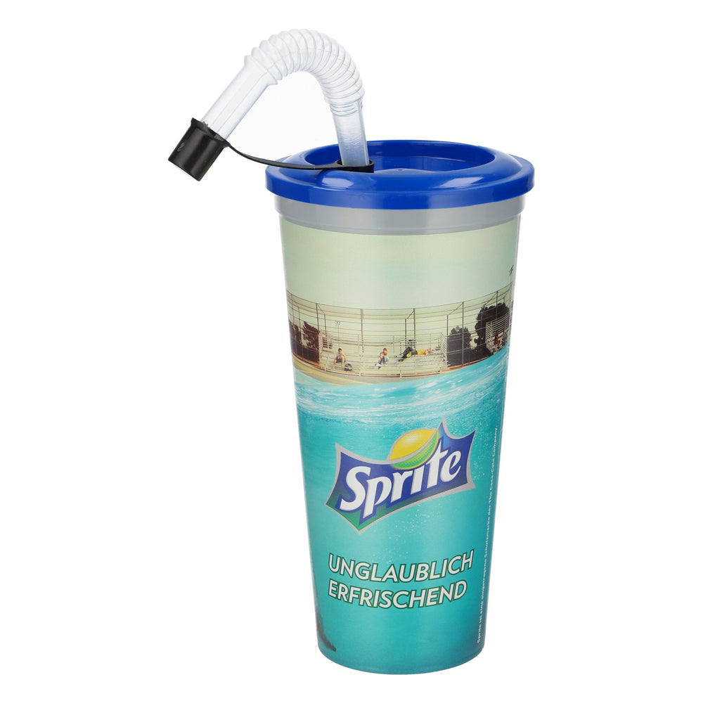 Bicchiere riutilizzabile Coca-Cola Sprite con cannuccia, 0,6 l, motivo balneare, plastica