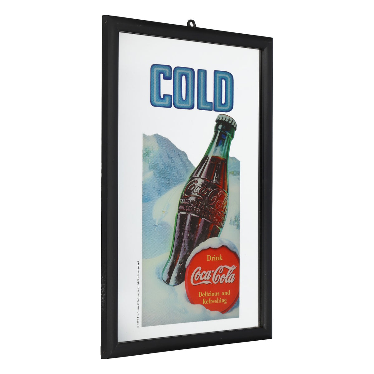 Specchio pubblicitario Coca-Cola «Delicious and Refreshing» con cornice in legno, decorazione da bar