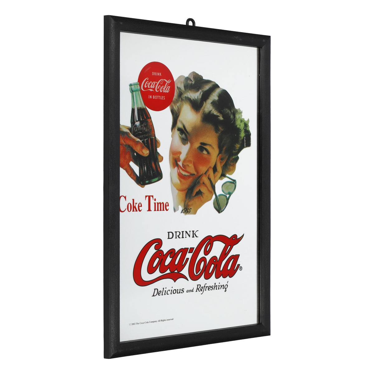 Specchio pubblicitario Coca-Cola con cornice in plastica nera "Coke Time" – Pezzo da esposizione