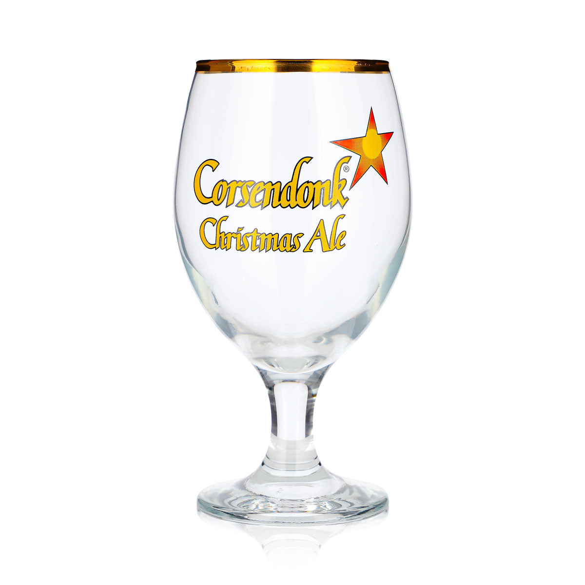 Bicchiere da birra Corsendonk da 0,4 l, a forma di coppa a tulipano, Christmas Ale, bordo dorato