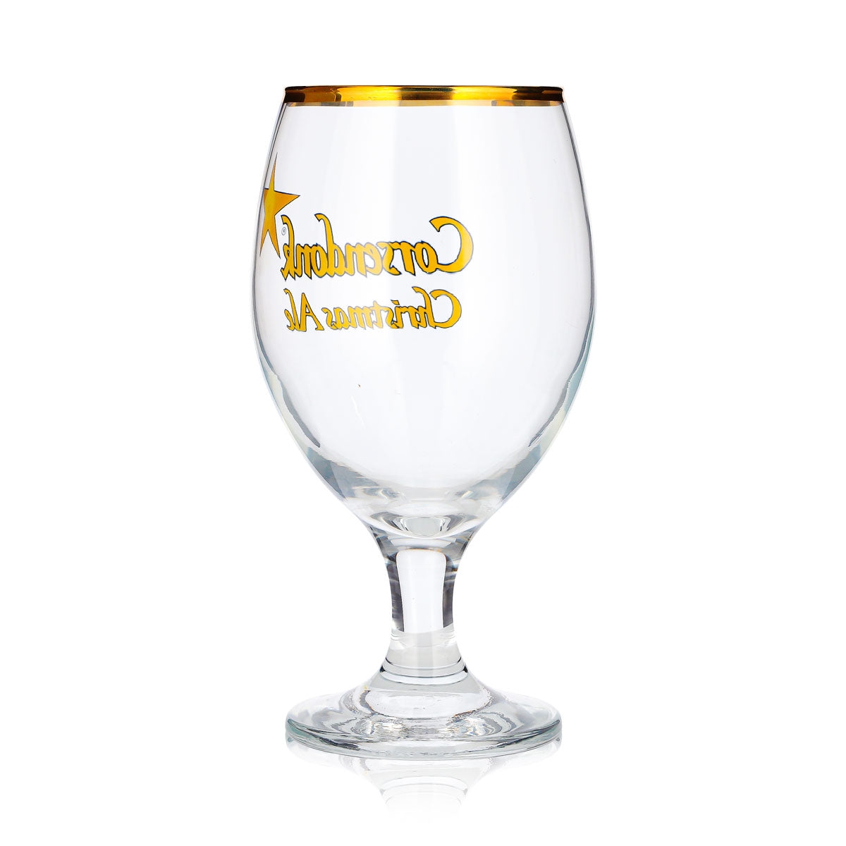Bicchiere da birra Corsendonk da 0,4 l, a forma di coppa a tulipano, Christmas Ale, bordo dorato – Vista 3