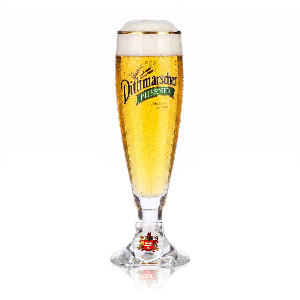 Bicchiere da birra Dithmarscher da 0,2 l, a forma di coppa, Pilsener con bordo dorato