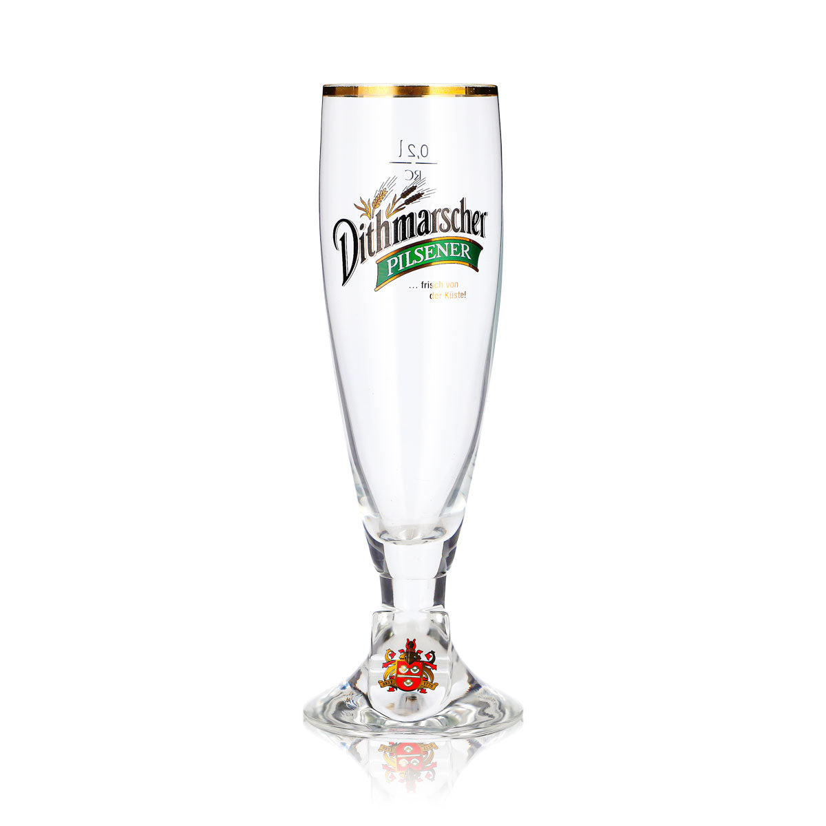 Bicchiere da birra Dithmarscher da 0,2 l, a forma di coppa, Pilsener con bordo dorato – Vista 2