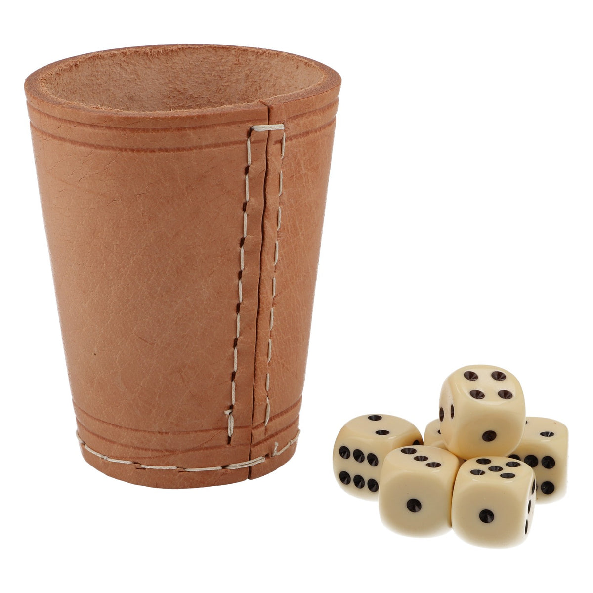 Bicchiere da birra Dithmarscher con 6 dadi Gioco da tavolo in vera pelle – Vista 2