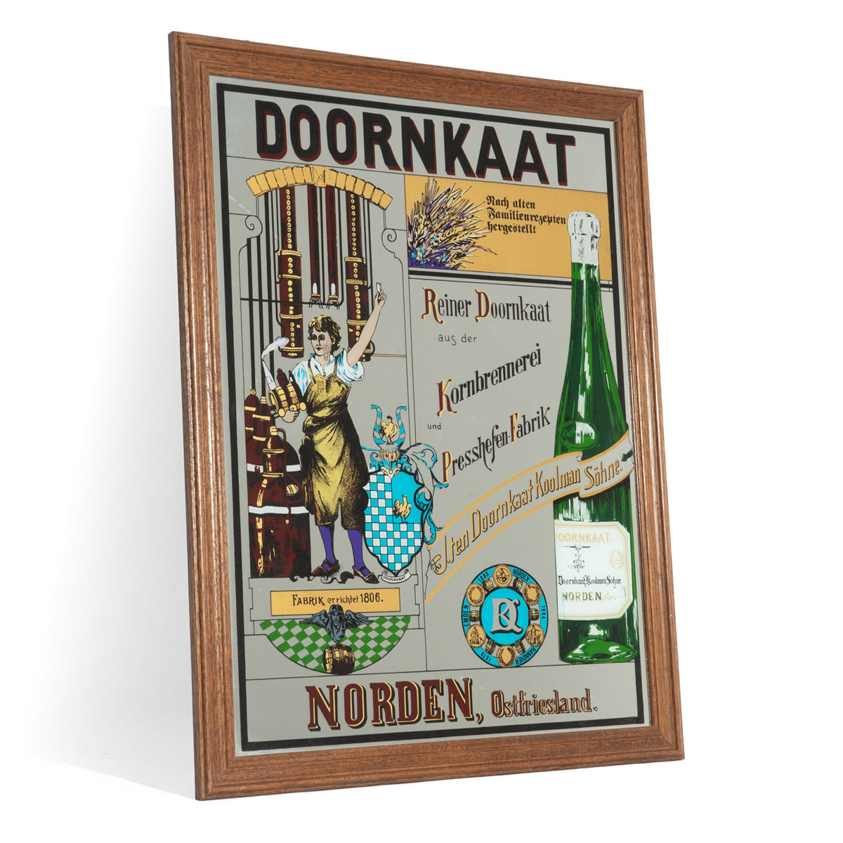Doornkaat Korn Spiegel Specchio pubblicitario Accessori da bar Decorazione da parete Cornice marrone