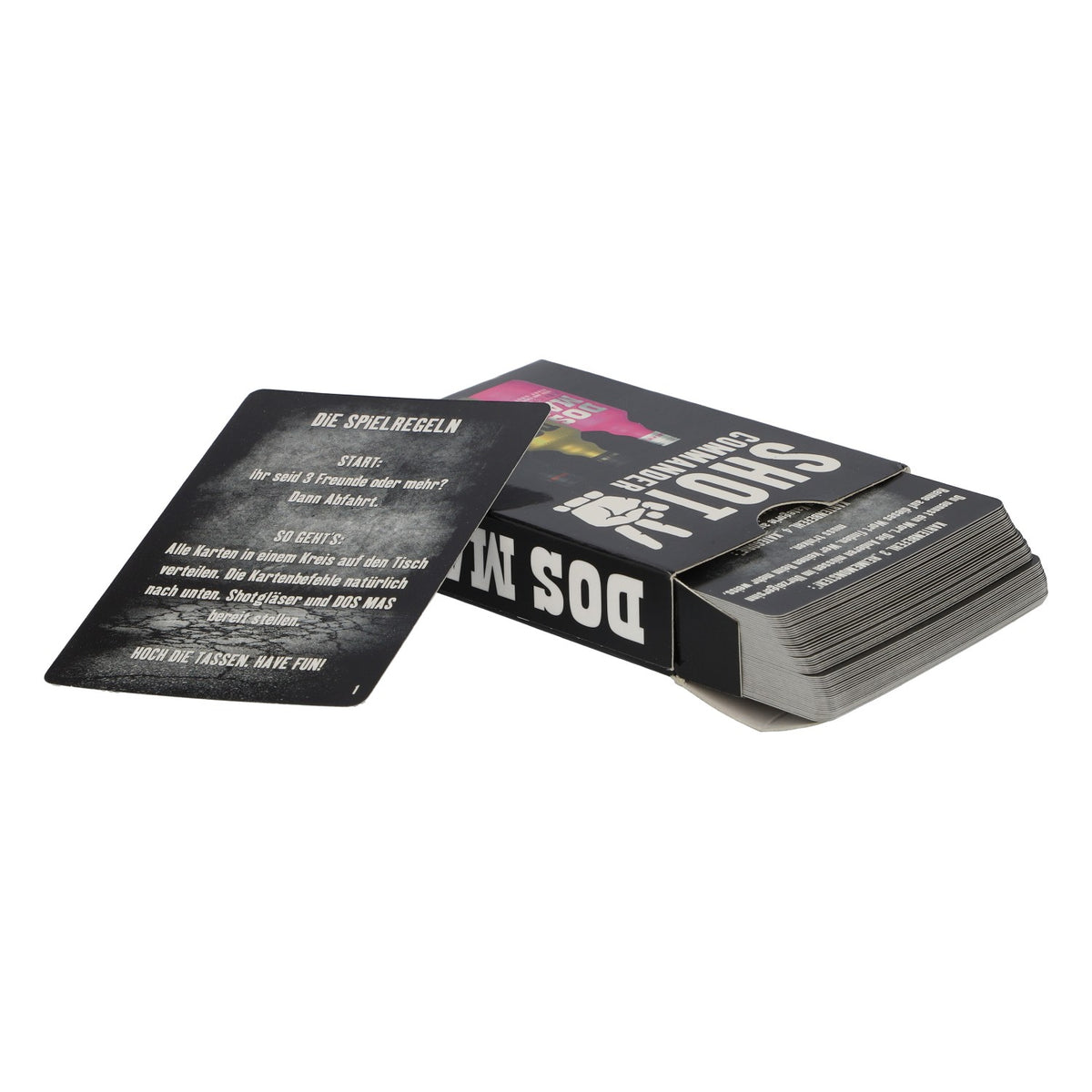 Dos Mas Liquore Gioco di carte Gioco alcolico Serata giochi Shot Commander Carte da skat Nero – Vista 3