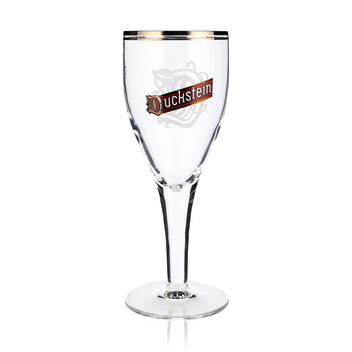 Bicchiere da birra Duckstein 0,3 l a forma di coppa con doppio bordo platinato e grande logo Sahm Harzer