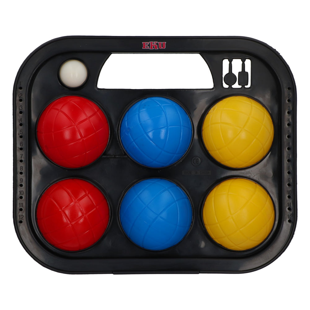 Set da bocce Eku Bier – Gioco da esterno con cestino da trasporto e 6 bocce colorate in plastica