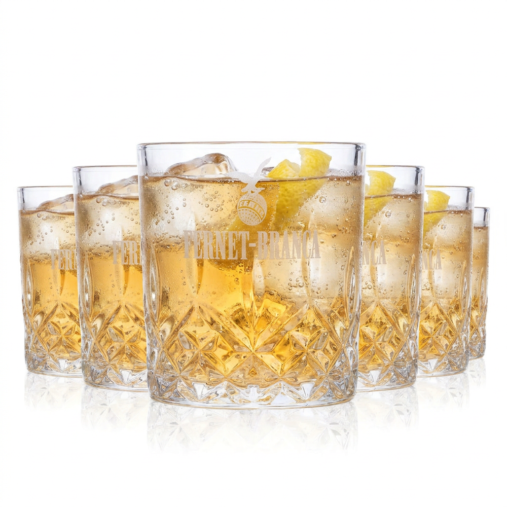 Set da 6 bicchieri Fernet Branca – Bicchieri tumbler da 0,24 l con rilievo in cristallo per Fernet Tonic, digestivi e cocktail