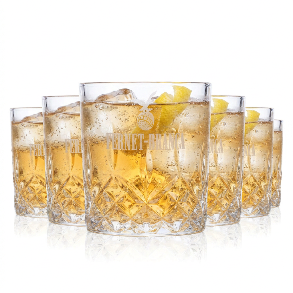 Set da 6 bicchieri Fernet Branca – Bicchieri tumbler da 0,24 l con rilievo in cristallo per Fernet Tonic, digestivi e cocktail