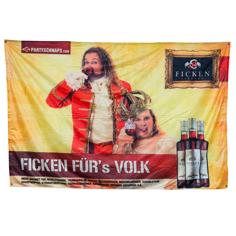 Bandiera in poliestere con scritta “Ficken Likör Glas” 225x150 cm “Ficken fürs Volk”