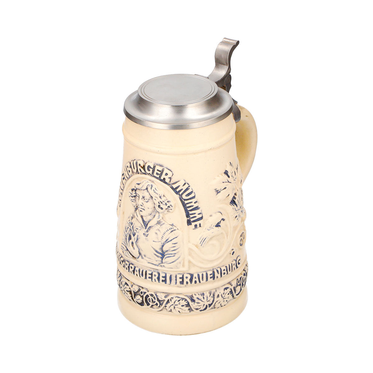 Bicchiere da birra "Mumme" di Frauenburg, boccale in terracotta da 0,74 l con coperchio in stagno e rilievo di Copernico in terracotta – Vista 6