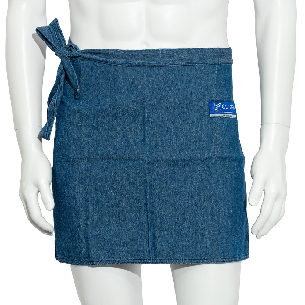 Grembiule da cameriere/da bistrot in cotone blu effetto jeans con motivo "Gauloises" su vetro, taglia S