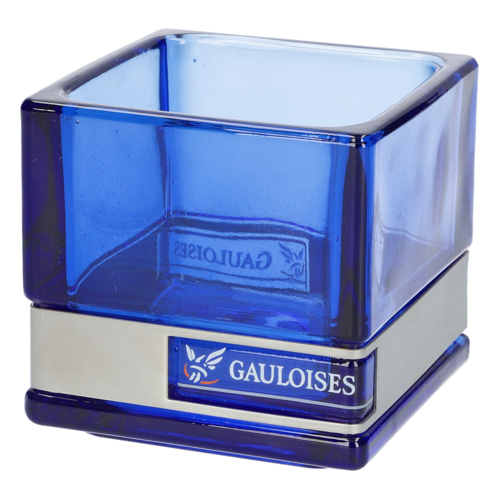 Portacandela in vetro blu per sigarette Gauloises, illuminazione decorativa