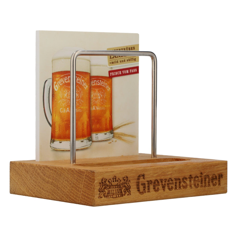 Birra Grevensteiner, espositore per menu in vero legno, espositore da tavolo nuovo in legno