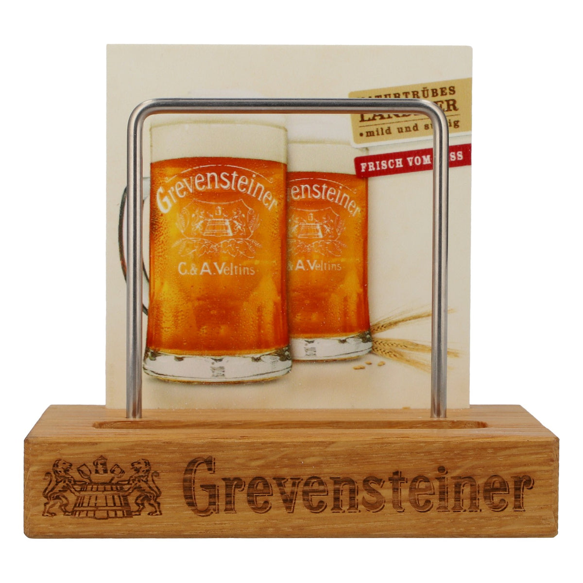 Birra Grevensteiner, espositore per menu in vero legno, espositore da tavolo nuovo in legno – Vista 2