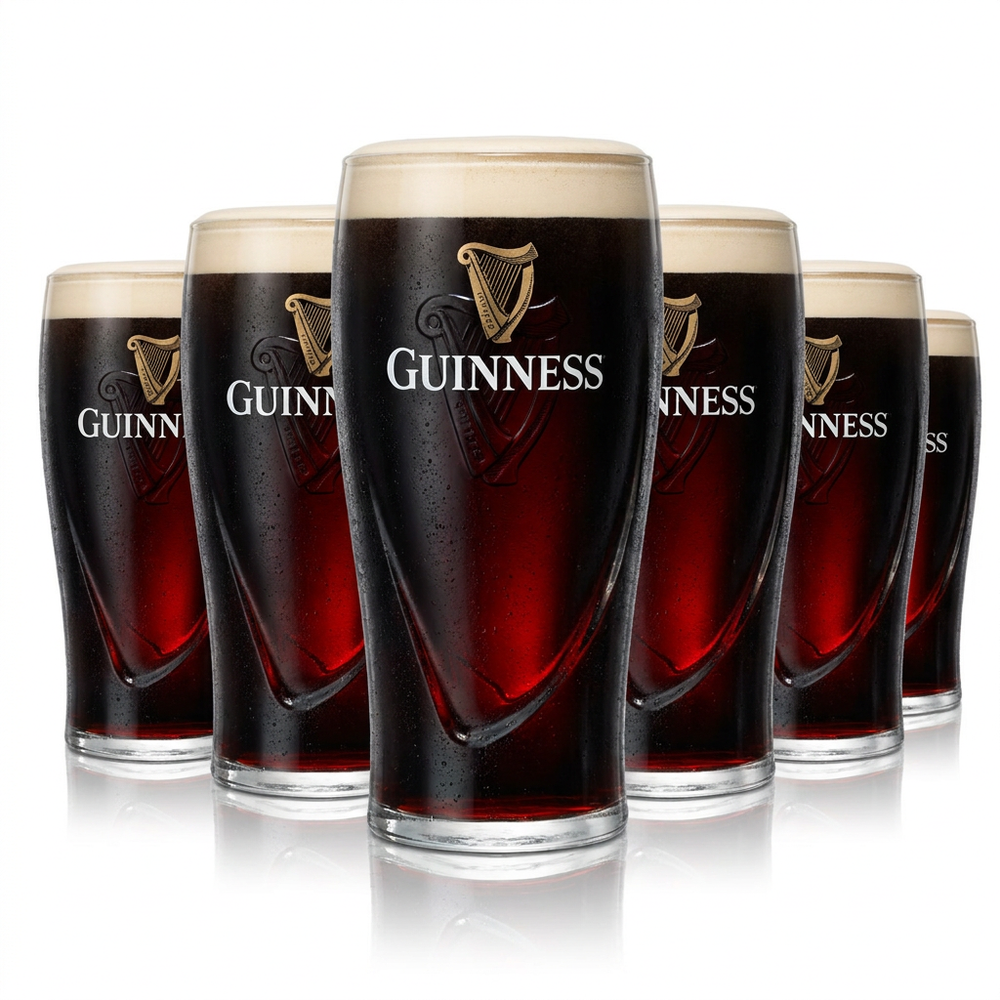 Set da 6 bicchieri Guinness da 0,5 l, bicchiere da pinta Gravity con rilievo a forma di arpa, Stout Irish